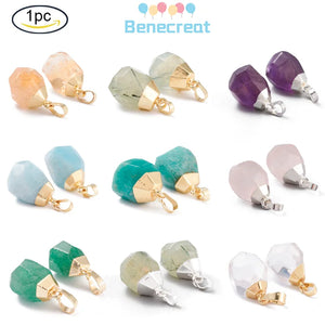 Natural Aquamarine Pendant Teardrop Golden Faceted Brass Bails Jewelry Making