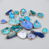 Druzy Stone Pendant Connecter Metal Mineral Specimen Crystal Agates Slic