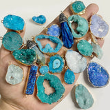 Druzy Stone Pendant Connecter Metal Mineral Specimen Crystal Agates Slic