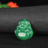 Green Agate Buddha Jade Pendant Necklace Chalcedony Carved Charm Lucky