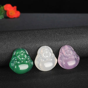 Green Agate Buddha Jade Pendant Necklace Chalcedony Charm