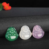 Green Agate Buddha Jade Pendant Necklace Chalcedony Carved Charm Lucky