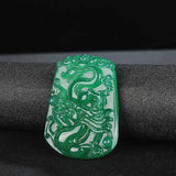 Green Agate Dragon Jade Pendant Necklace Chalcedony Chinese Carved Charm Jewelry