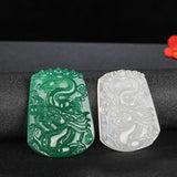 Green Agate Dragon Jade Pendant Necklace Chalcedony Chinese Carved Charm Jewelry