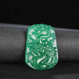Green Agate Dragon Jade Pendant Necklace Chalcedony Chinese Carved Charm Jewelry