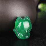 Green Agate Fox Jade Pendant Necklace Chalcedony Carved Charm