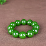 Green Jade 18mm Beads Bracelet Chinese Charm Jewelry Hand-Carved Jadeite