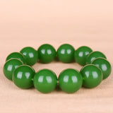 Green Jade 18mm Beads Bracelet Chinese Charm Jewelry Hand-Carved Jadeite