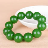 Green Jade 18mm Beads Bracelet Chinese Charm Jewelry Hand-Carved Jadeite
