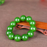 Green Jade 18mm Beads Bracelet Chinese Charm Jewelry Hand-Carved Jadeite