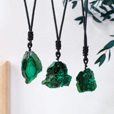 Natural Malachite Raw Stone Irregular Sliced Pendant Necklace
