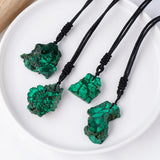 Natural Malachite Raw Stone Irregular Sliced Pendant Necklace