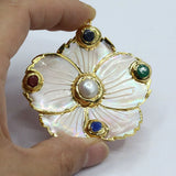 Ocean Sea Shell Flower Shape Jade Pearl Pendant Plated Necklace