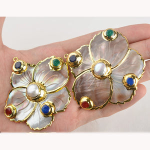 Ocean Sea Shell Flower Shape Jade Pearl Pendant Necklace Jewelry Making DIY