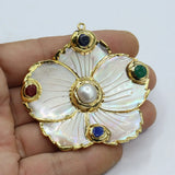 Ocean Sea Shell Flower Shape Jade Pearl Pendant Plated Necklace