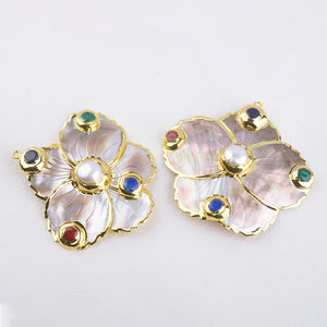 Ocean Sea Shell Flower Shape Jade Pearl Pendant Plated Necklace