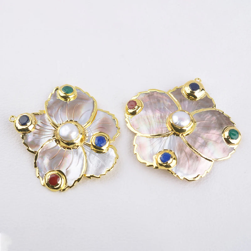 Ocean Sea Shell Flower Shape Jade Pearl Pendant Plated Necklace