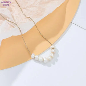 Pearl Beads Necklace Stainless Steel Chain Minimalist Charm Jewelry