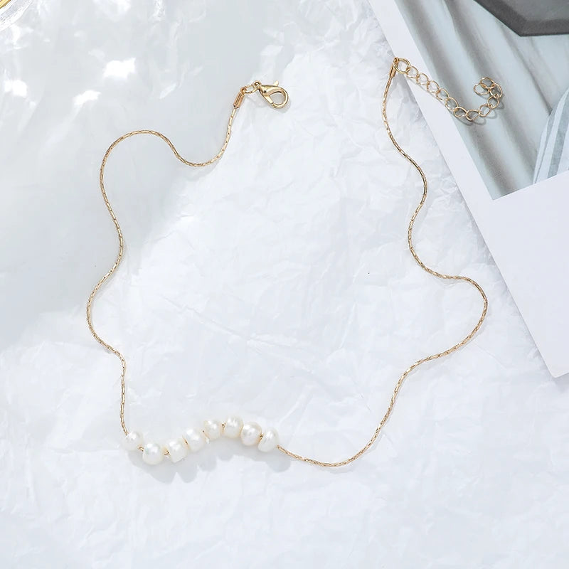 Pearl Beads Necklace Stainless Steel Chain Minimalist Charm Jewelry
