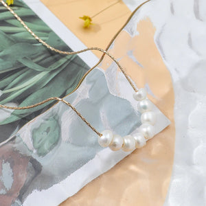 Natural Pearl Beads Necklace Stainless Steel Minimalist Charm Collar Jewelry