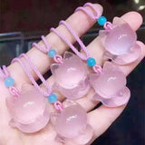 Pink Chalcedony Agate Fox Pendant Necklace Charm Jewelry for Women Men