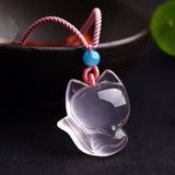 Pink Chalcedony Agate Fox Pendant Necklace Charm Jewelry for Women Men