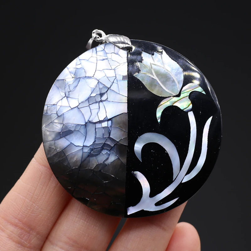 Shell Round Mirror Flower Pendant Charm for Jewelry Making DIY Necklace