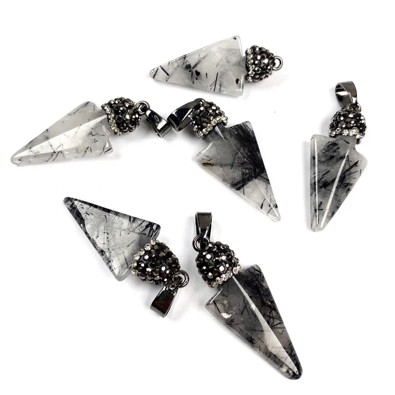 Natural Stone Rutilated Quartz Arrow Pendant 15x37mm