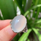 1PC Natural Agates Chalcedony Ring Adjustable Oval Flower Agat Stone Ring