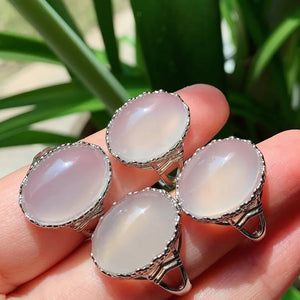 1PC Natural Agates Chalcedony Ring Adjustable Oval Flower Agat Stone Ring