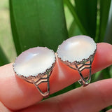 1PC Natural Agates Chalcedony Ring Adjustable Oval Flower Agat Stone Ring