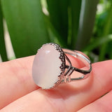 1PC Natural Agates Chalcedony Ring Adjustable Oval Flower Agat Stone Ring