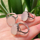 1PC Natural Agates Chalcedony Ring Adjustable Oval Flower Agat Stone Ring