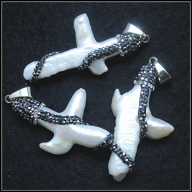 Cross Shape Pearl Pendant with Rhinestone for Necklace Making