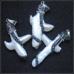 Cross Shape Pearl Pendant with Rhinestone for Necklace Making