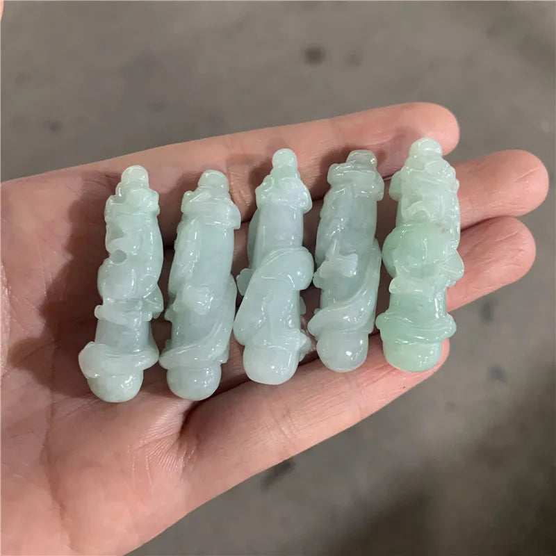 Natural Jade Emerald Tri-coloured Dragon Pillar Pendant DIY Bangle Charm