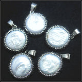 Natural Pearl Pendant with Rhinestone Charm 28mm Silver Beads European