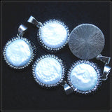 Natural Pearl Pendant with Rhinestone Charm 28mm Silver Beads European