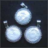 Natural Pearl Pendant with Rhinestone Charm 28mm Silver Beads European