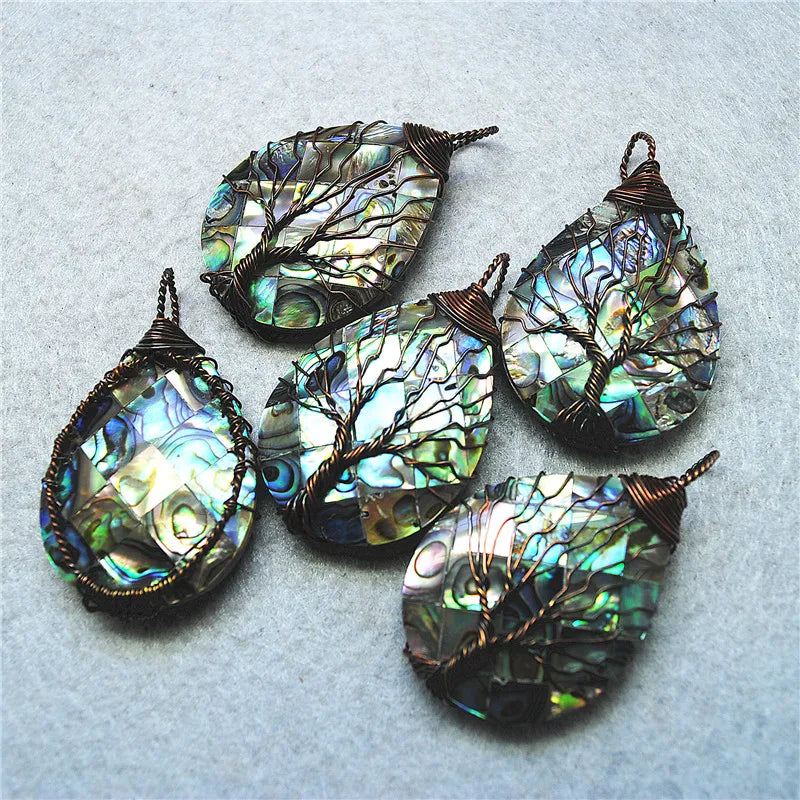 Abalone Shell Pendant 43X32MM Mother Of Pearl Metal Trees Necklace Making