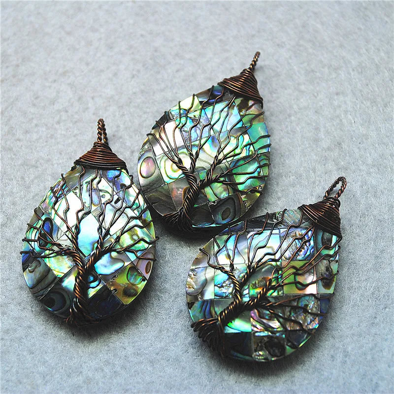 Abalone Shell Pendant 43X32MM Mother Of Pearl Metal Trees Necklace Making