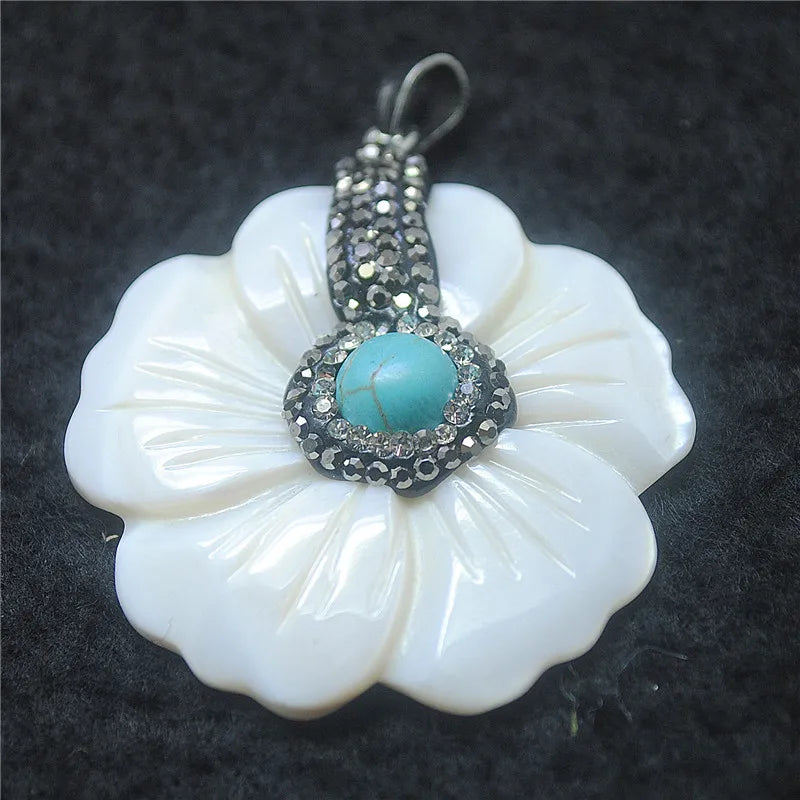 Nature Shell Pendants with Rhinestone Flower Leaf Wing Shape