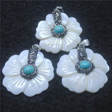 Nature Shell Pendants with Rhinestone Flower Leaf Wing Shape