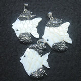 Shell Fish Pendant with Rhinestone for Jewelry Making 30x35mm