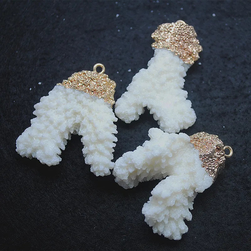 Golden Raw Sea Coral Pendant 30x40mm for Women Necklaces