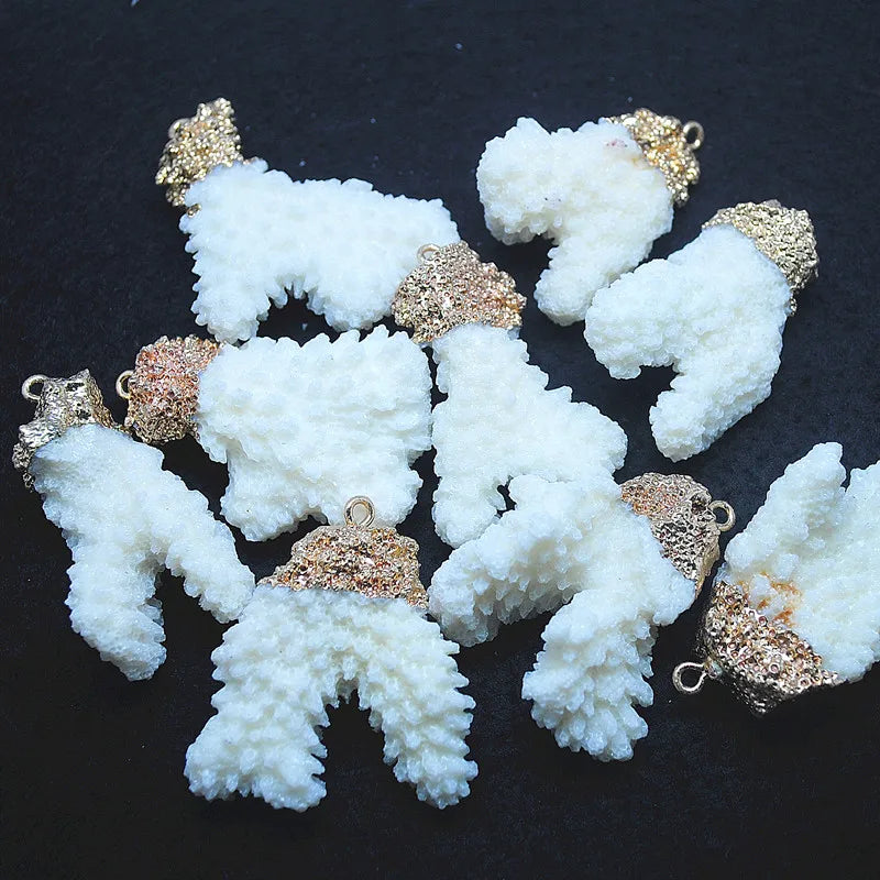 Golden Raw Sea Coral Pendant 30x40mm for Women Necklaces