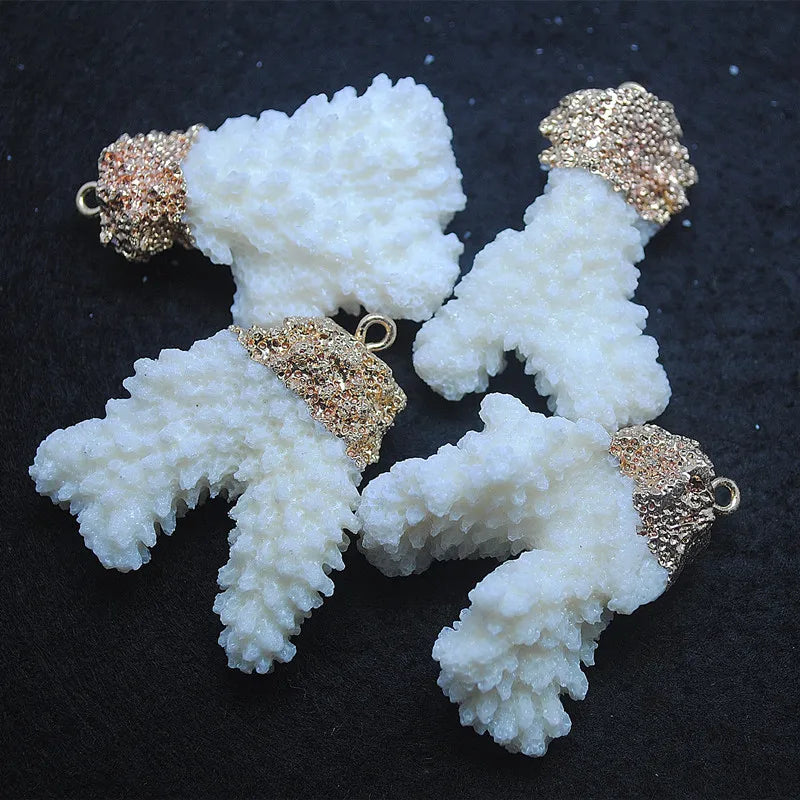 Golden Raw Sea Coral Pendant 30x40mm for Women Necklaces
