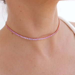 Bling Pink CZ Tennis Choker Necklace for Women Wedding Jewelry