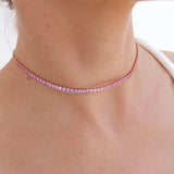 Bling Pink CZ Tennis Choker Necklace for Women Wedding Jewelry