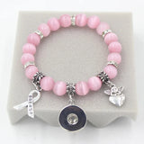 Pink Opal Bead Breast Cancer Ribbon Bracelet